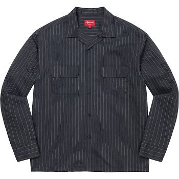 Navy Supreme Pinstripe Linen Shirts | Supreme 257AP